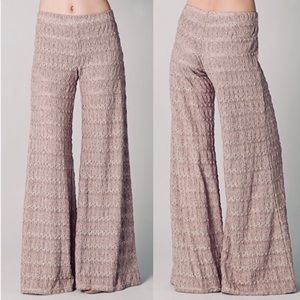 Free People Taupe Extreme Flare Knit Lace Pants 6